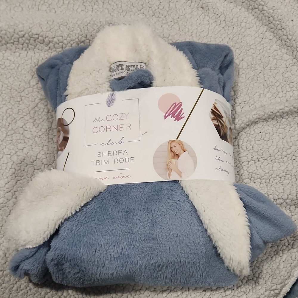 The Cozy Corner Blue Sherpa Trim Robe
